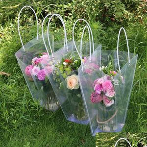 Geschenkwikkeling Trapeziumvormige waterdichte transparante tas Plastic PVC Flower Shop Packaging Party Holiday Bags LZ1731 Drop Delivery Home Gard Dhamh