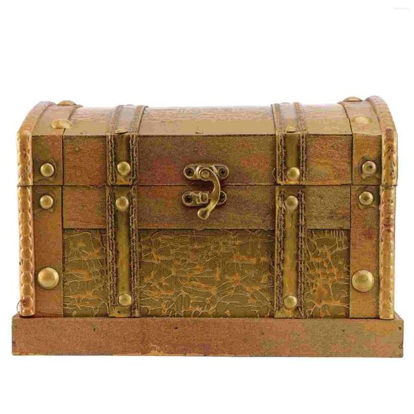 Envoltura de regalo Caja del tesoro Retro Cofre de madera Pirata Gema Joyería Almacenamiento Baratija Recuerdo Organizador Habitación Decoración del hogar