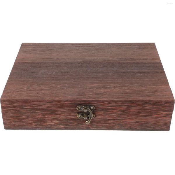Emballage cadeau coffret au trésor petit conteneur de stockage boîtes en bois couvercle à charnière serrure inachevée bijoux rustiques faits à la main