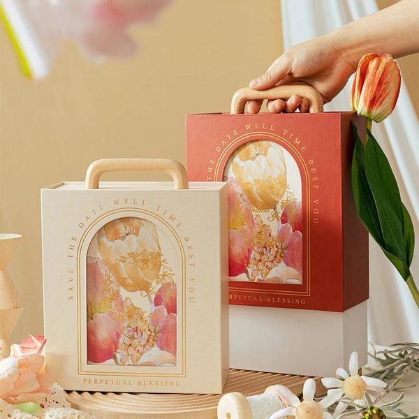 Cadeau cadeau tulipe boîte mariage avec couvercles vide stockage poignée en bois noël jour de Thanksgiving faveurs de fête