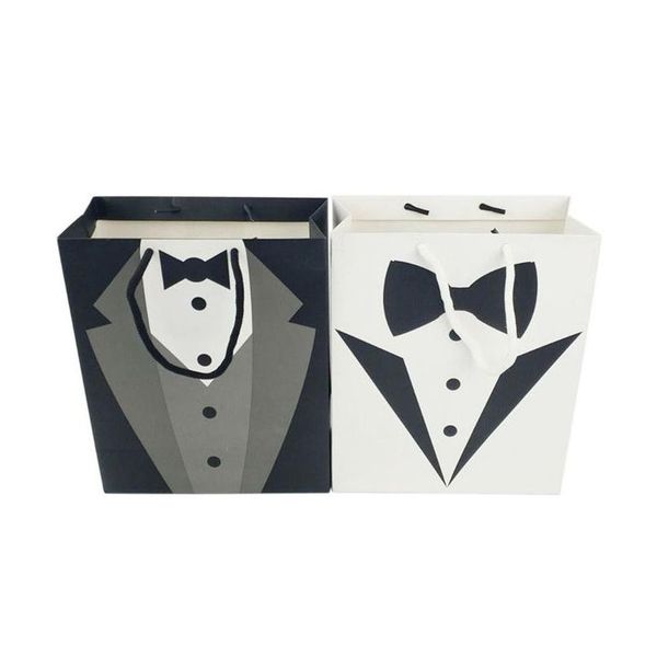 Emballage Cadeau Tuxedo Sacs Fourre-tout Noir Blanc Époux Sac En Papier Fête D'anniversaire Garçons D'honneur Faveur Drop Delivery Home Garden Festive Dhh0S