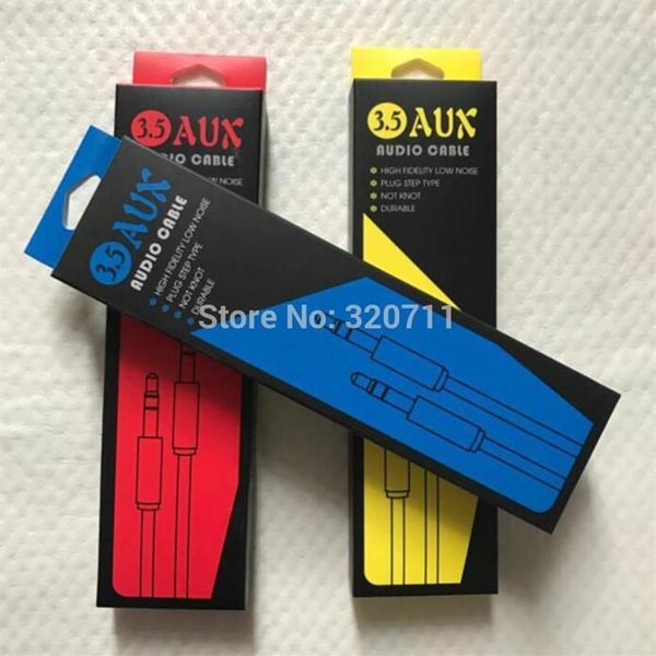 Emballage cadeau Boîte de vente au détail de papier vide universelle pour câble audio tressé de 1,5 m ou 3 m mâle à nylon AUX Car Package Box1198F