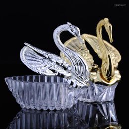 Envoltura de regalo Acrílico de lujo Cisne de plata Dulce Amor Boda Caramelo Favor Cajas Baby Shower Favores Titular