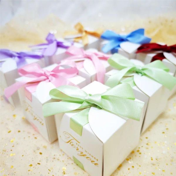 Gift enveloppe de mariage haut de gamme Favors Box Square Baptême Baptême Baby Shower Chocolate Birthday Event Party Supplies avec ruban