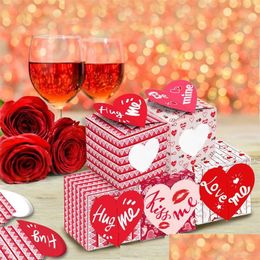Geschenkwikkeling Valentine Cookie Gift Wrap 12pcs /Set Love /Hug /Kiss Me Rose Red Pink Heart Cartboard Box With Window Candy Sweet Crafts P Dhmpe