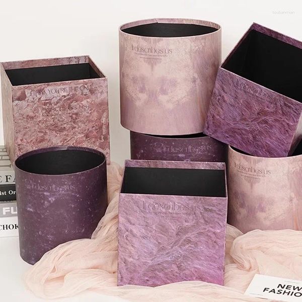 Enveloppe de cadeau Valentin de la Saint-Valentin Boîte violette en marbre Original Fleurs de rose Arrangement carré Cylindre de bricolage en papier épaissis