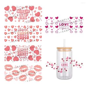 Geschenkwikkeling Valentijnsdag Thema Hartpatroon UV DTF Transfer Sticker Waterdichte transfersstickers voor 16 oz glazen bekerstickers