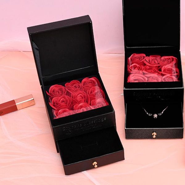 Envoltura de regalo Valentín Día Box Rose Flor Artificial Amigo Cumpleaños Boda Madres Fiesta Jewelygift