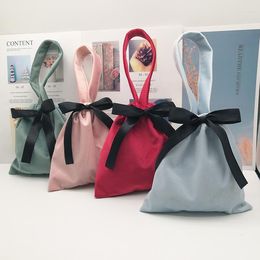 Envoltura de regalo Bolsas de almacenamiento de terciopelo con asa para joyería Teléfono cosmético Bolsa con cordón Bolso Bolso a prueba de polvo Ins Bolsita Imprimir logotipo personalizado