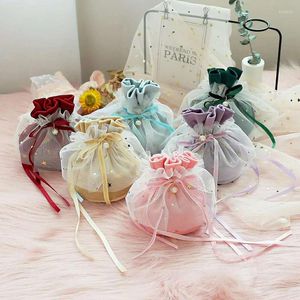 Emballage cadeau boîtes de fil de velours pour sac contenant du sucre avec décor de perles 10 13.5 cm boîte à bonbons mariage bébé douche pochettes