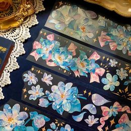 Papel de regalo Vinatge Blue Snow Orchid Washi PET Tape para hacer tarjetas DIY Scrapbooking pegatina decorativa