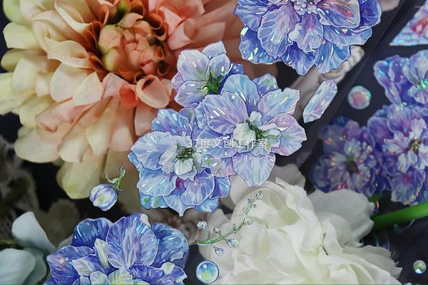 Emballage cadeau Vintage grand bleu Floral Washi PET ruban pour planificateur carte faisant bricolage Scrapbooking Plan autocollant décoratif