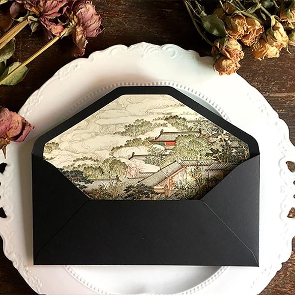 Emballage cadeau Vintage Style chinois enveloppe rétro Jiangnan peinture traditionnelle couleur doublure motif noir Invitation CoverGift