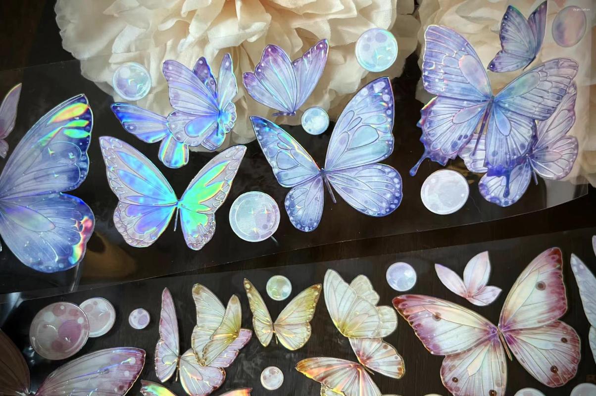 Papel de embrulho vintage colorido borboletas Washi PET fita planejador DIY cartão fazendo scrapbooking plano adesivo decorativo