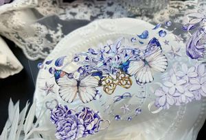 Cadeau cadeau Vintage Dreamy Purple Fleur Papillon Washi PET Tape pour la fabrication de cartes Décoration DIY Scrapbooking Plan Autocollants