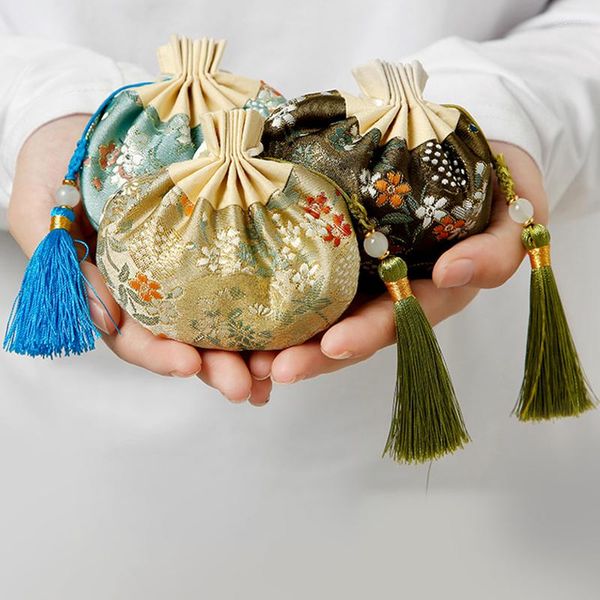 Papel de regalo Vintage flores bordadas bolsas con cordón estilo chino DIY bolsita Material boda cumpleaños fiesta joyería regalos