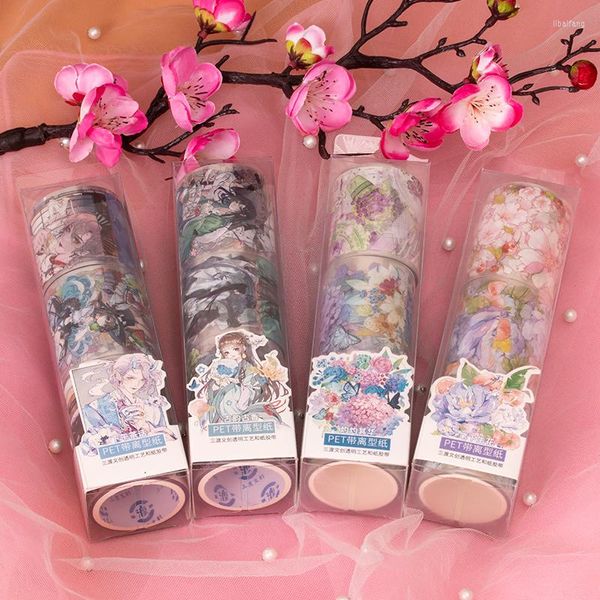 Envoltura de regalo Conjuntos de niña de flores vintage PET Aceite especial Cintas Washi Diario Cinta adhesiva Adhesivo DIY Scrapbooking Pegatinas