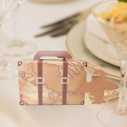 Cadeaupapier Vintage Mini Koffer Doos Voor Bruiloft Decoraties Reizen Themafeesten 50 stuks Kraftpapier Dozen Snoep Met Tags Jute