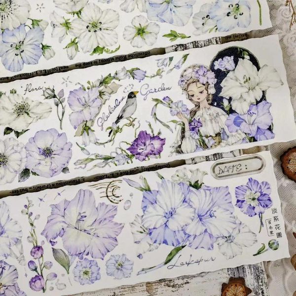 Enveloppe-cadeau vintage Bleu pâle violet jardin floral wasi ruban adhésif pour la carte de fabrication de cartes Diy Scrapbooking Plan Stickers