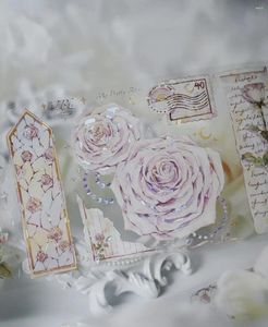 Envoltura de regalo Vintage Pink Rose Frames Floral Washi PET Cinta para planificador Tarjeta Haciendo DIY Scrapbooking Plan Etiqueta decorativa