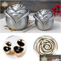 Geschenkwikkeling Vintage Rose Flower Jewelry Box Metal High End voorstel Ringboxen Valentijnsdag Geschenken Drop levering Huis Tuin Feestelijke DHLBBBBBBBB