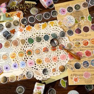Cadeauverpakking Vintage zegellak knop Planeet Masking Washi Tape Retro bloembladeren decoratieve scrapbooking materiaal collage label stickers