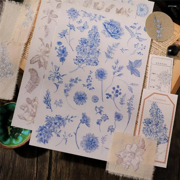 Cadeau Wrap Vintage Sketching Ins Systy Transfert Matériel Papier Autocollants Scrapbooking DIY Journal Ablum Décoratif Tissu Autocollant Plantes