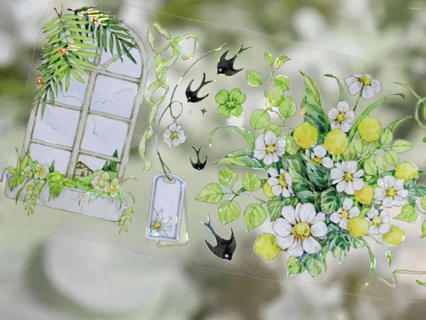 Envoltura de regalo Vintage Spring Swallow Window Floral Washi PET Cinta para hacer tarjetas DIY Scrapbooking Plan Etiqueta decorativa