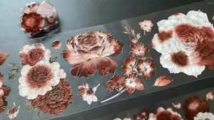 Cadeau cadeau vintage blanc lune rouge cinabre floral washi pet bande pour planificateur carte faisant bricolage scrapbooking plan autocollant décoratif