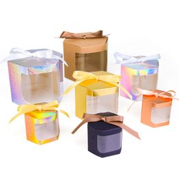 Geschenkpapier Geschenkbox mit visuellem Fenster, weiß, einfach, einfarbig, Kraftpapierbox mit Fenster, für den Urlaub, kleine Geschenkverpackung, Fensterband, Süßigkeitenbox 231019
