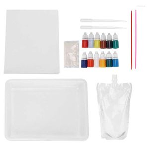 Cadeau Wrap Kit de peinture de marbrure d'eau Art Versant 12 couleurs avec papier de dessin de plateau de paille pour la création de bricolage