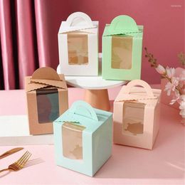 Envoltura de regalo Suministros de fiesta de cumpleaños de boda Caja de cupcake individual Embalaje de pastel con soporte Bolsas de caramelo Ventanas transparentes