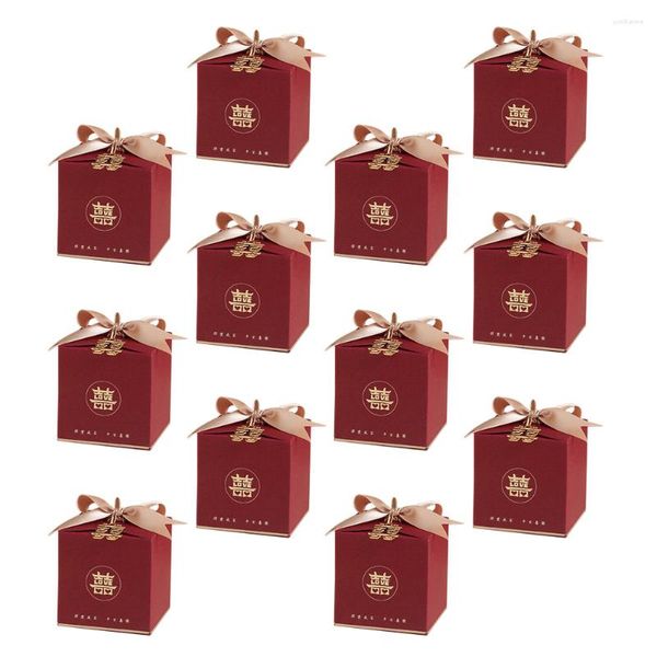 Envoltura de regalo Cajas de boda Caja de dulces chinos Favor de fiesta Trato Goodie Golosinas nupciales Bolsas de chocolate Suministros de ducha Bodas de papel rojo