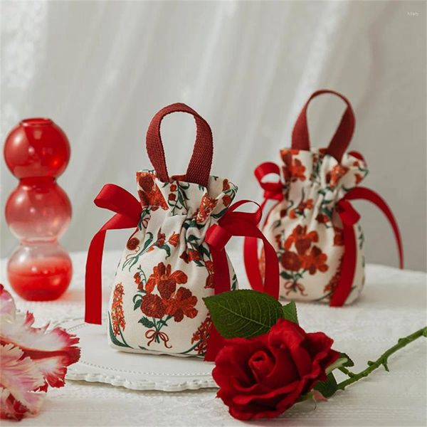 Gift Wrap Wedding Candy Sac Flower Imprime à crampons Festival Festival Fête Goodie Emballage Pouche de rangement toile