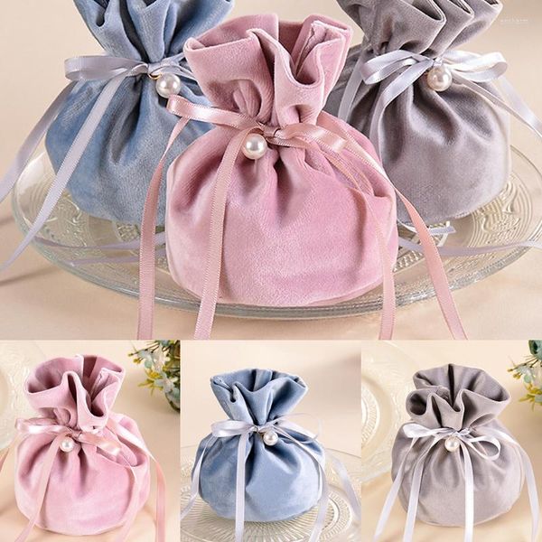 Emballage cadeau Sacs de bonbons de mariage Demoiselle d'honneur Perle Ruban Cordon Sac Emballage européen Kraft Velours Accessoires décoratifs