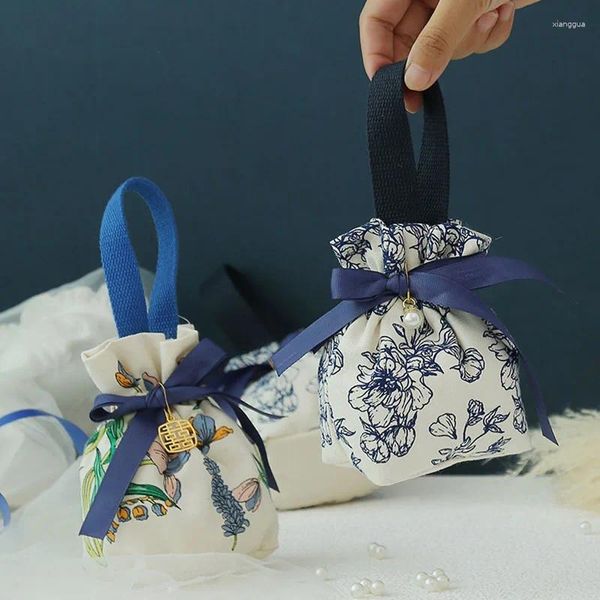 Emballage cadeau Sacs de bonbons de mariage Cadeaux portables Emballage avec lanière Poignée Ruban Ruban Perles Pendentif Cordon Fournitures de fête