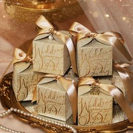 Boîte de mariage enveloppe cadeau Boîte de chocolat en papier gâterie au chocolat avec rubans sacs d'emballage de paillettes perlé