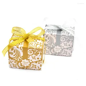 Cadeau cadeau boîte de bonbons de mariage créatif or / argent faveur fête sacs de sucre papier goodies boîtes avec ruban