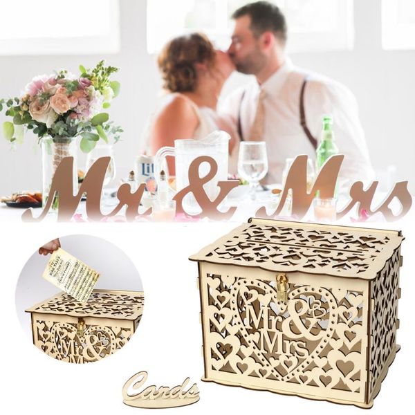 Emballage cadeau boîtes de cartes de mariage boîte en bois bricolage fournitures Couple cerf oiseau fleur motif grille fête d'affaires # T2GGift