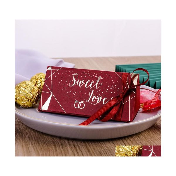 Emballage Cadeau Célébration De Mariage Boîte De Bonbons Triangles Chocolats Boîtes D'emballage De Cadeaux Plaqué Or Cadeaux Wrap Ruban De Soie 0 33Cy M2 Drop De Dhyre