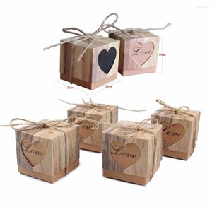 Geschenkwikkeling Wedding Gunst en geschenken Box Love Heart Kraft Bag With Twine Candy Boxes Baby Shower Giveaways Party Supplies
