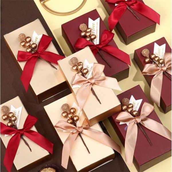 Emballage cadeau faveur de mariage boîtes à bonbons fête d'anniversaire décoration haricot doré sac en papier événement fournitures emballage Souvenir BoxGift