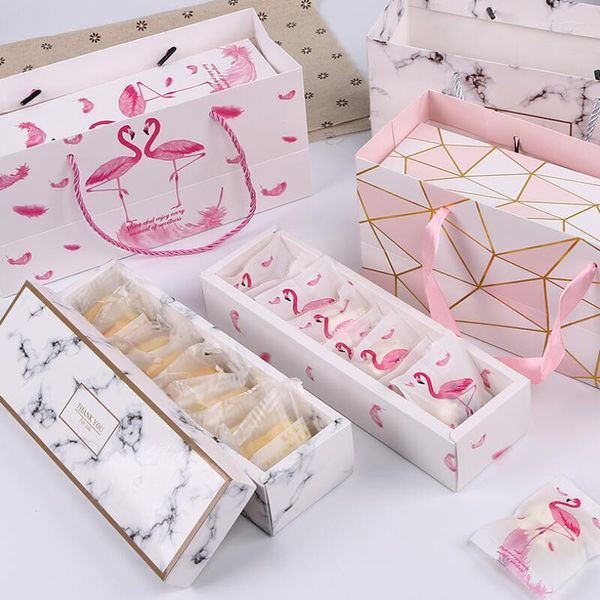Emballage cadeau faveur de mariage flamant rose/marbre/plume motif papier emballage boîte nougat biscuits chocolat LX8371