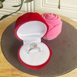 Envoltura de regalo Caja de almacenamiento de joyería de boda Rosa con hojas Anillo Cajas de pendientes en forma de corazón Rojo Rosa Roamntic