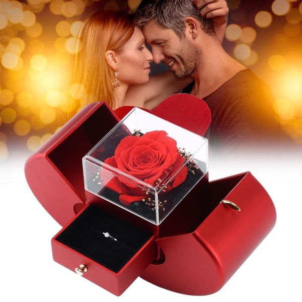 Envoltura de regalo Caja de anillo de boda Joyería Flor rosa Manzana para collar Pulsera Fiesta de cumpleaños Día de San Valentín Año