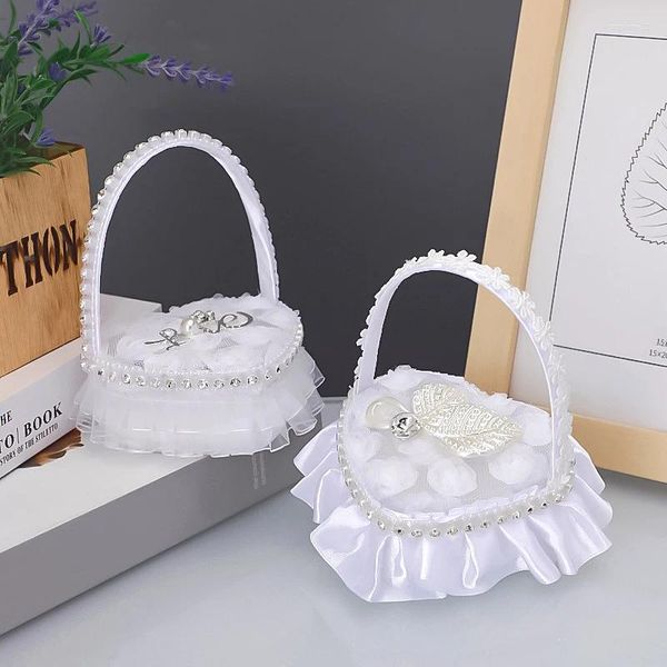 Envoltura de regalo Anillos de boda Cajas Flores Mano en forma de corazón Encaje blanco Volantes Perla para accesorios de joyería Suministros Accesorios