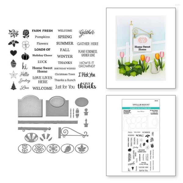 Emballage cadeau Welcome Sign Sentiments Clear Dies And Stamps Arrival 2023 Diy Moules Scrapbooking Paper Making Cuts Crafts Template Handmade