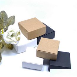 Geschenkwikkeling Wit/zwart/bruin Kraft Craft Paper sieraden Pack Boxes Kleine doos voor koekjes Handgemaakte zeep Party Candy Packaging Dhohp