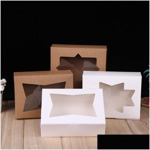 Emballage cadeau Boîte de papier kraft brun blanc avec fenêtre créative Emballage de carton Cookie Aron Boîtes LX4524 Drop Livraison Home Gard Dhliy