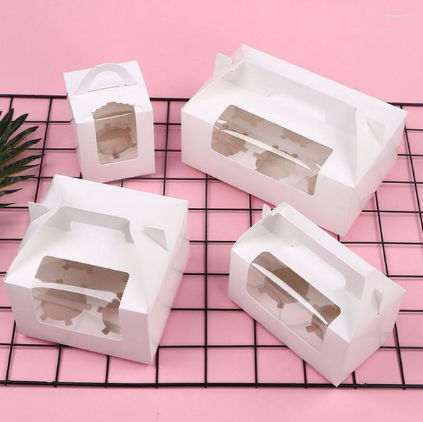 Emballage cadeau blanc carte papier Cupcake boîtes emballage de gâteau avec poignée clair Whindow Muffin Box LX5052